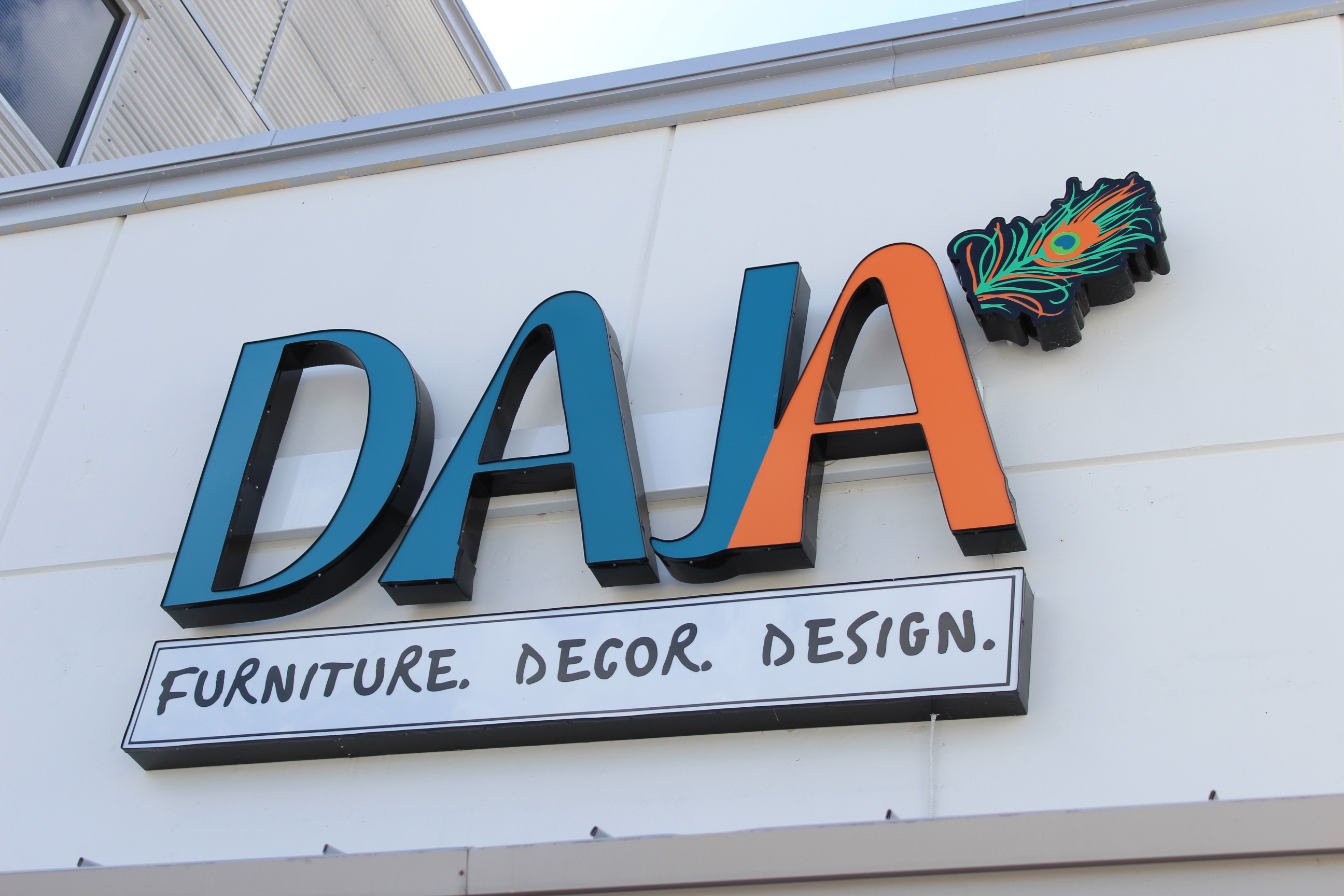 The Daja Furniture, Decor, Design storefront sign